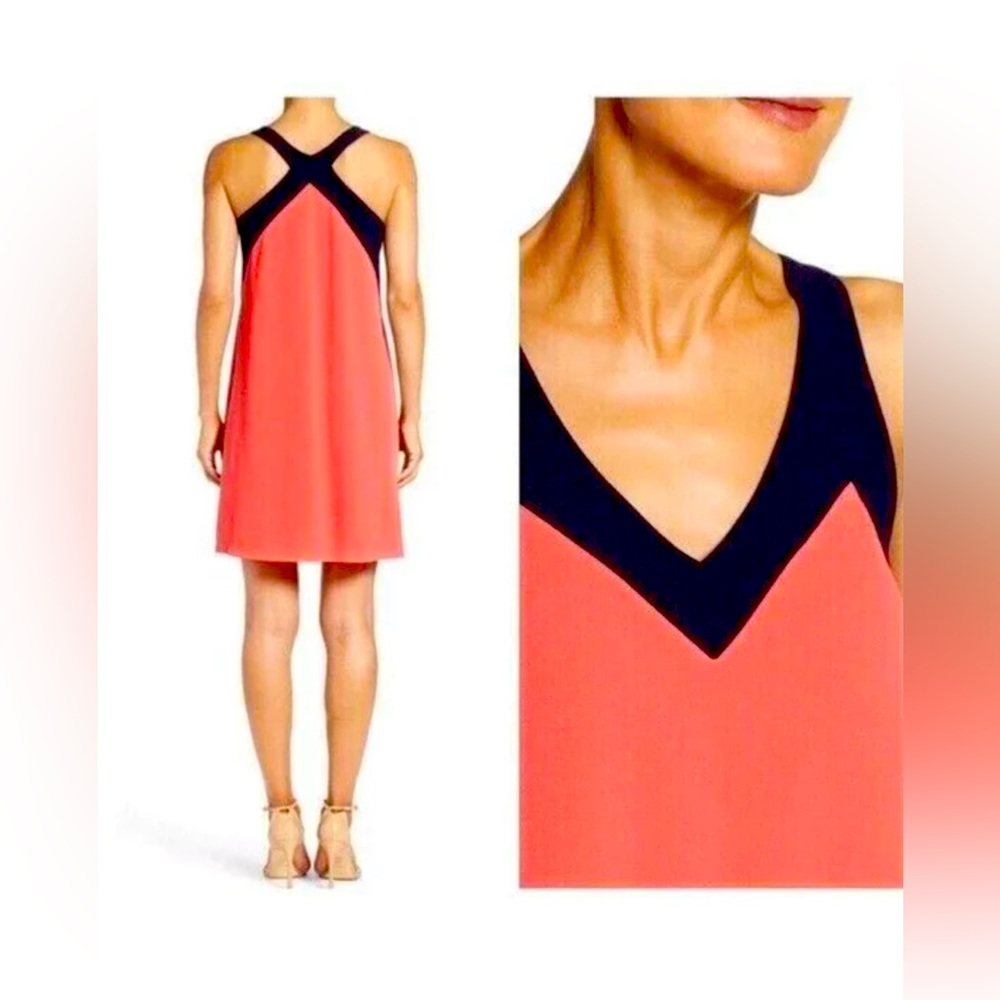 Felicity & Coco colorblock shift Coral and Navy Shift Dress Sz S 🪸